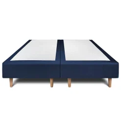 Lit avec tête de lit tapissier velours et sommier tapissier - Lit en bois massif><noscript><img width=