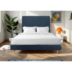 Sommeil De Plomb Lit avec tête de lit tapissier tissu et sommier kit - Lit en bois massif* Lit Simple