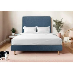 Sommeil De Plomb Lit avec tête de lit tapissier tissu et sommier tapissier - Lit en bois massif* Lit Simple