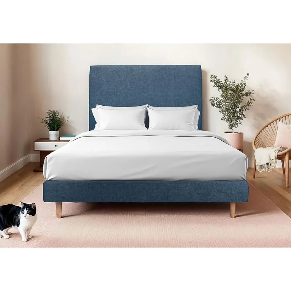 Sommeil De Plomb Lit avec tête de lit tapissier tissu et sommier tapissier - Lit en bois massif* Lit Simple