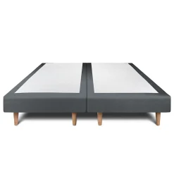 Lit avec tête de lit tapissier velours et sommier tapissier - Lit en bois massif><noscript><img width=