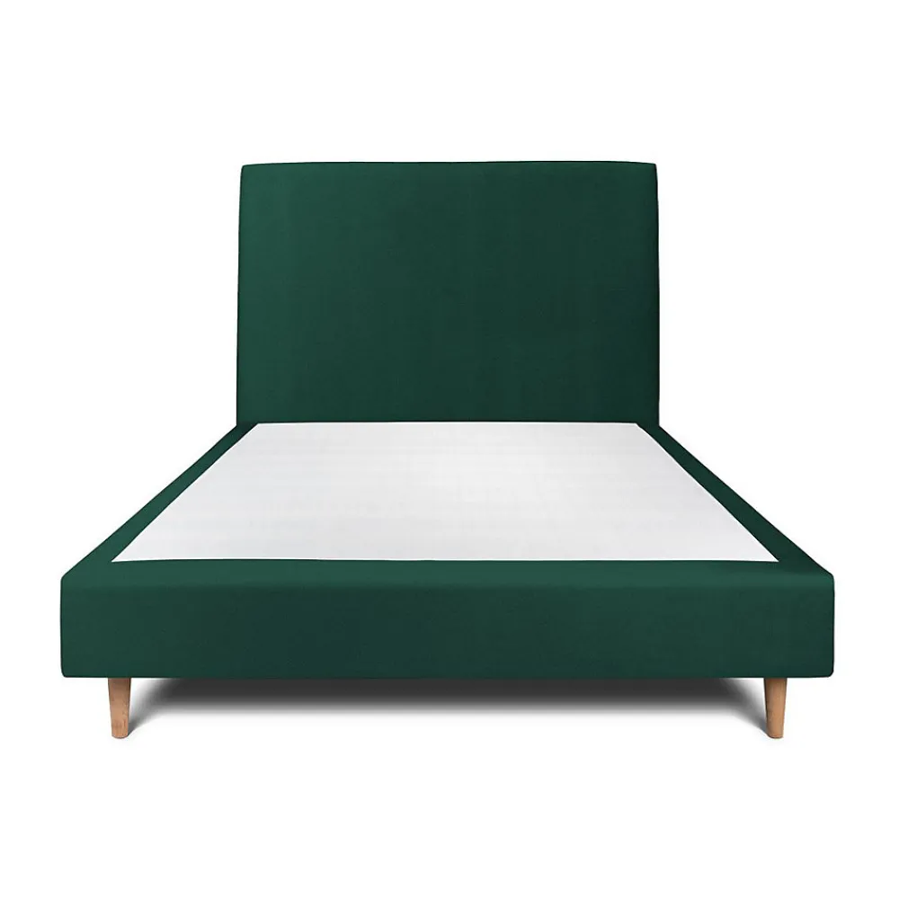 Lit avec tête de lit tapissier velours et sommier tapissier - Lit en bois massif>Sommeil De Plomb Clearance