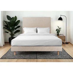 Sommeil De Plomb Lit avec tête de lit tapissier tissu et sommier kit - Lit en bois massif* Lit Simple