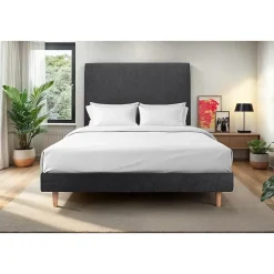 Sommeil De Plomb Lit avec tête de lit tapissier tissu et sommier kit - Lit en bois massif* Lit Double