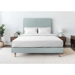 Sommeil De Plomb Lit avec tête de lit tapissier velours et sommier tapissier - Lit en bois massif* Lit Simple