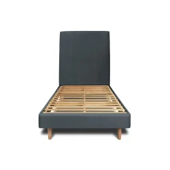 Sommeil De Plomb Lit avec tête de lit tapissier velours et sommier kit - Lit en bois massif* Lit Simple
