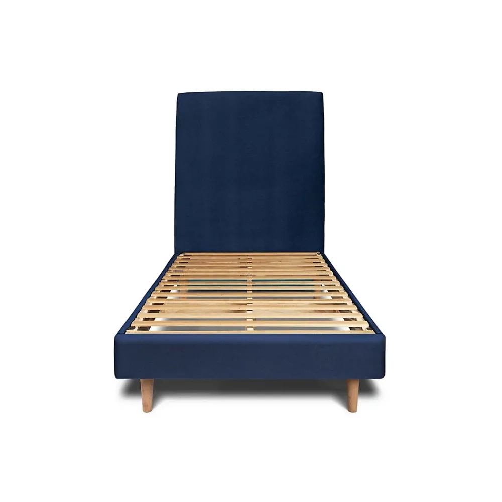 Sommeil De Plomb Lit avec tête de lit tapissier velours et sommier kit - Lit en bois massif* Lit Simple