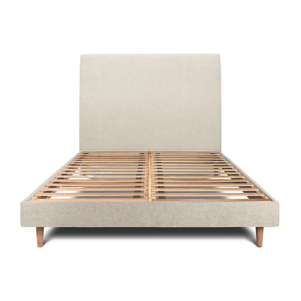 Sommeil De Plomb Lit avec tête de lit tapissier tissu et sommier kit - Lit en bois massif* Lit Simple