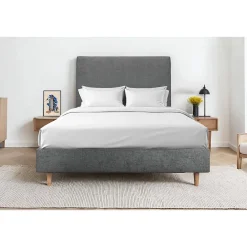 Sommeil De Plomb Lit avec tête de lit tapissier tissu et sommier tapissier - Lit en bois massif* Lit Double