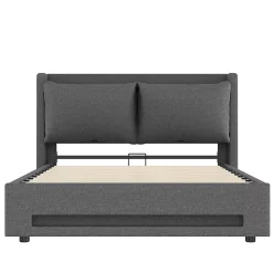 Blackcolors Lit baldaquin velours 140x200 cm, tête de lit élégante, ports USB-C, LED ambiance, rangement - moderne* Lit Coffre
