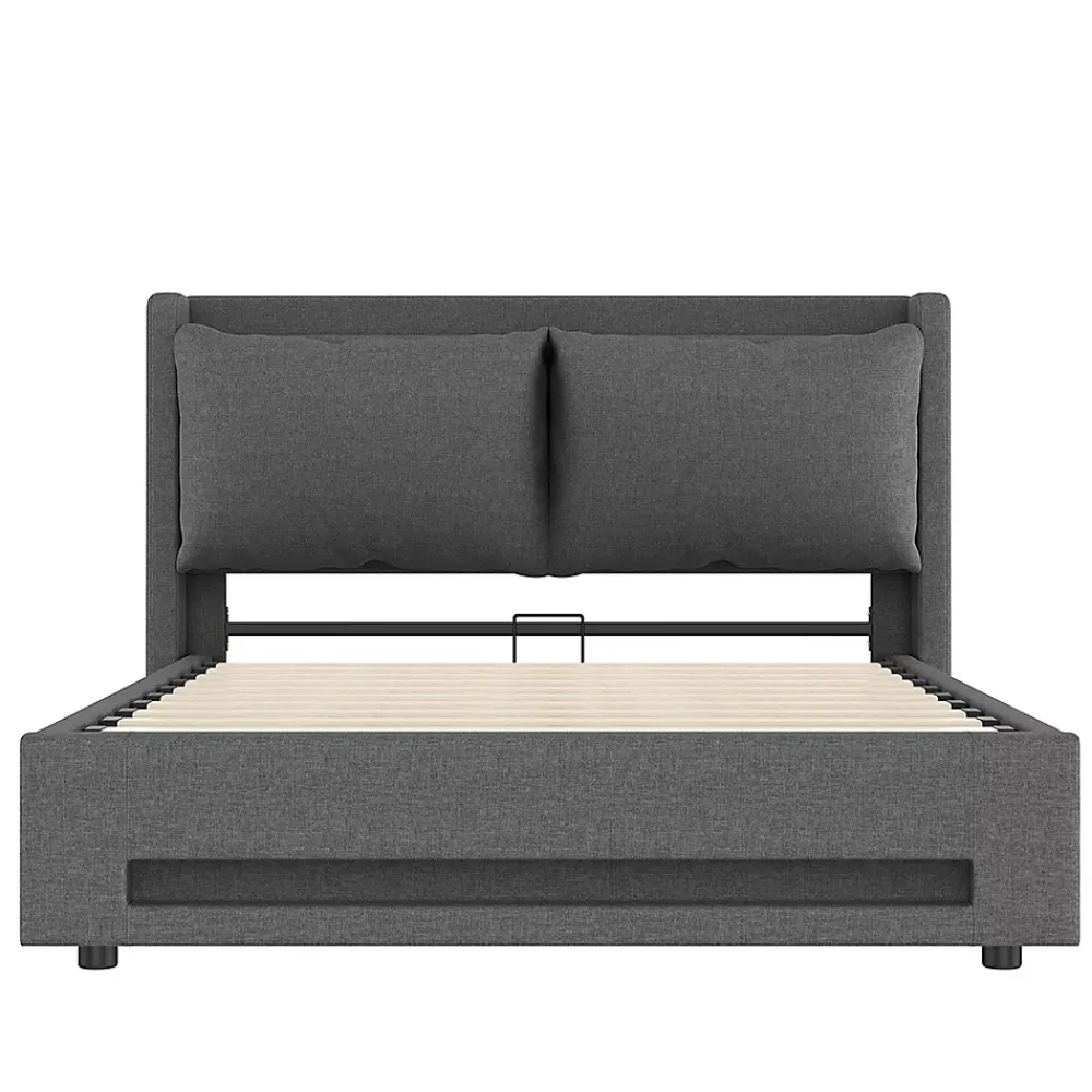 Blackcolors Lit baldaquin velours 140x200 cm, tête de lit élégante, ports USB-C, LED ambiance, rangement - moderne* Lit Coffre
