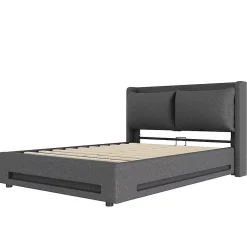 Blackcolors Lit baldaquin velours 140x200 cm, tête de lit élégante, ports USB-C, LED ambiance, rangement - moderne* Lit Coffre