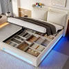 Lit baldaquin velours 140x200 cm, tête de lit élégante, ports USB-C, LED ambiance, rangement - moderne>Blackcolors Online