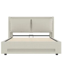 Lit baldaquin velours 140x200 cm, tête de lit élégante, ports USB-C, LED ambiance, rangement - moderne><noscript><img width=