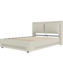 Lit baldaquin velours 140x200 cm, tête de lit élégante, ports USB-C, LED ambiance, rangement - moderne><noscript><img width=
