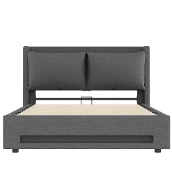 Blackcolors Lit baldaquin velours 140x190 cm, tête de lit élégante, ports USB-C, LED ambiance, rangement - moderne* Lit Coffre