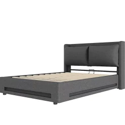 Blackcolors Lit baldaquin velours 140x190 cm, tête de lit élégante, ports USB-C, LED ambiance, rangement - moderne* Lit Coffre