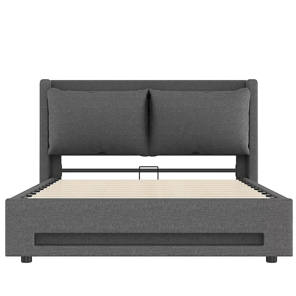 Blackcolors Lit baldaquin velours 140x190 cm, tête de lit élégante, ports USB-C, LED ambiance, rangement - moderne* Lit Coffre