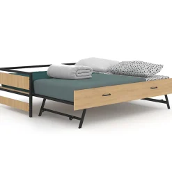 Lit banquette 90 x 190 cm DETROIT convertible 180 x 190 cm style industriel><noscript><img width=