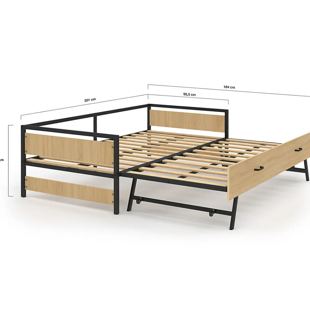 Lit banquette 90 x 190 cm DETROIT convertible 180 x 190 cm style industriel>IDMarket Clearance