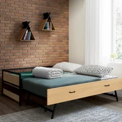 Lit banquette 90 x 190 cm DETROIT convertible 180 x 190 cm style industriel><noscript><img width=