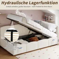 Okwish Lit Banquette enfant 90x200 cm - Rembourré Velours avec Prise USB et Rangement Latéral - Sans Matelas - Beige* Lit Coffre