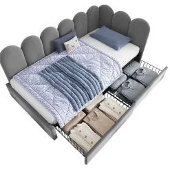 Okwish Lit Banquette 90x200 cm - Lit Enfant Capitonné avec 2 Tiroirs de Rangement et Sommier à Lattes, en Velours - sans Matelas - Gris* Lit Simple