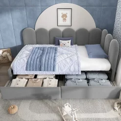 Okwish Lit Banquette 90x200 cm - Lit Enfant Capitonné avec 2 Tiroirs de Rangement et Sommier à Lattes, en Velours - sans Matelas - Gris* Lit Simple