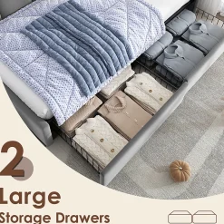 Okwish Lit Banquette 90x200 cm - Lit Enfant Capitonné avec 2 Tiroirs de Rangement et Sommier à Lattes, en Velours - sans Matelas - Gris* Lit Simple