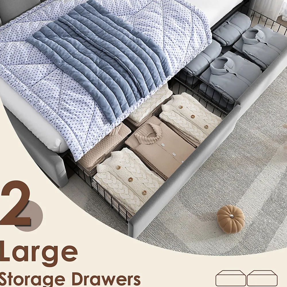 Okwish Lit Banquette 90x200 cm - Lit Enfant Capitonné avec 2 Tiroirs de Rangement et Sommier à Lattes, en Velours - sans Matelas - Gris* Lit Simple
