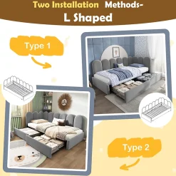 Okwish Lit Banquette 90x200 cm - Lit Enfant Capitonné avec 2 Tiroirs de Rangement et Sommier à Lattes, en Velours - sans Matelas - Gris* Lit Simple