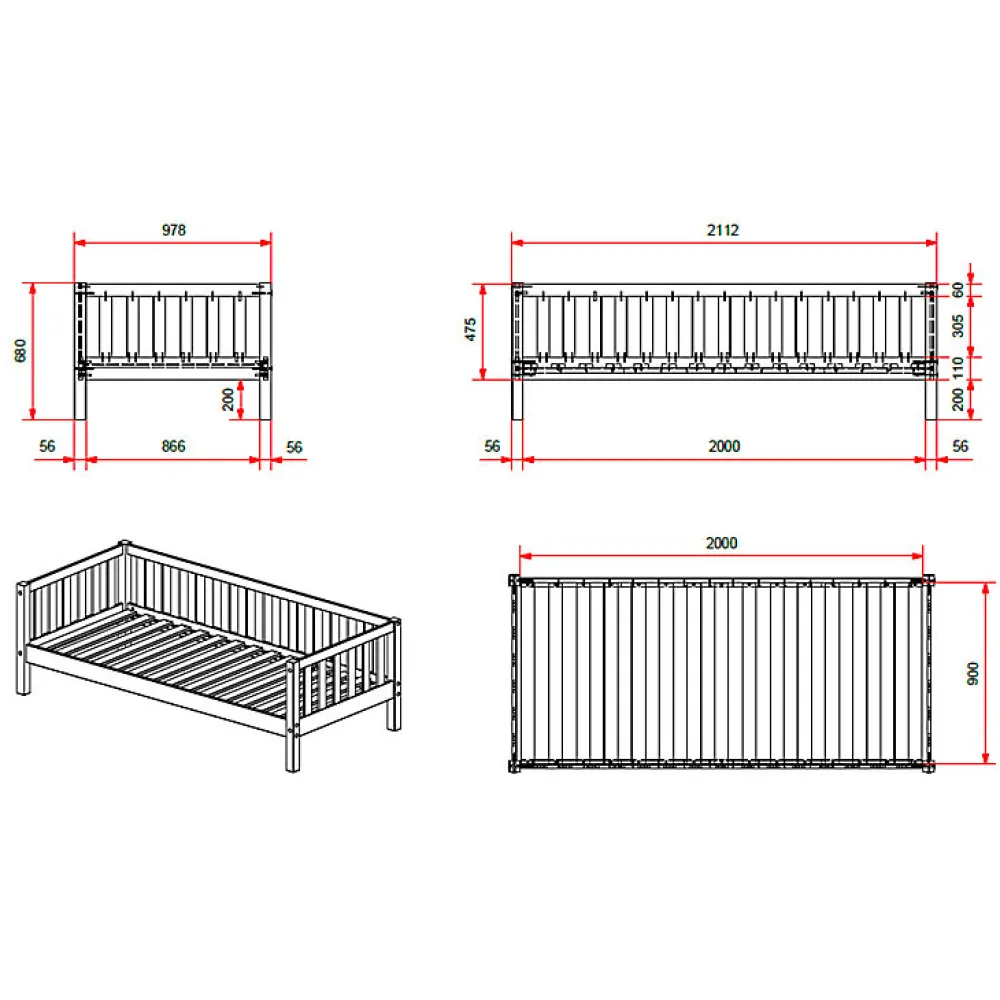 Lit banquette 90x200 sommier et tiroir de lit inclus Vipack Fritz - Blanc>Petits-Meubles Clearance