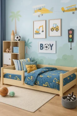 Kobi Lit bas Nordi 160x80 - Montessori bois naturel, lit enfant avec barreaux*Enfant Lit Enfant