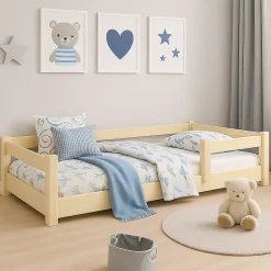 Kobi Lit bas Nordi 200x90 - Montessori bois naturel, lit enfant avec barreaux*Enfant Lit Enfant