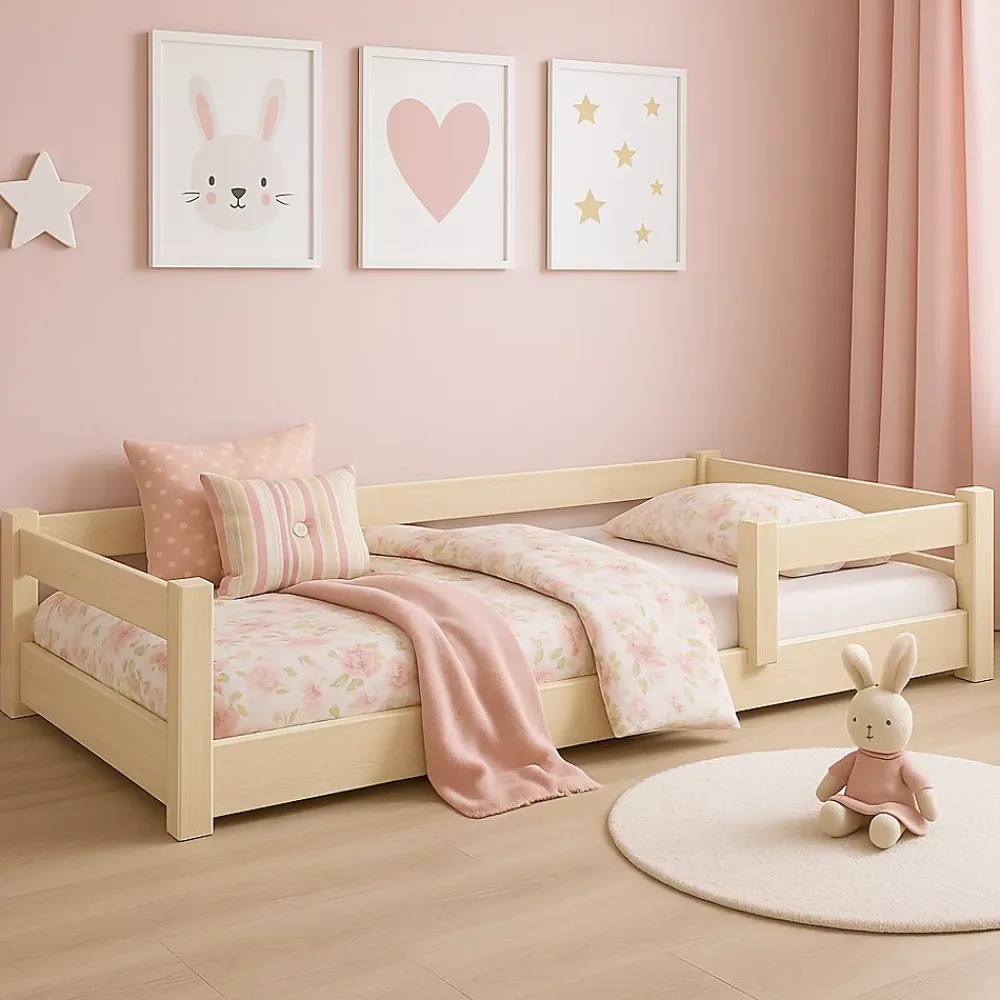 Kobi Lit bas Nordi 200x90 - Montessori bois naturel, lit enfant avec barreaux*Enfant Lit Enfant
