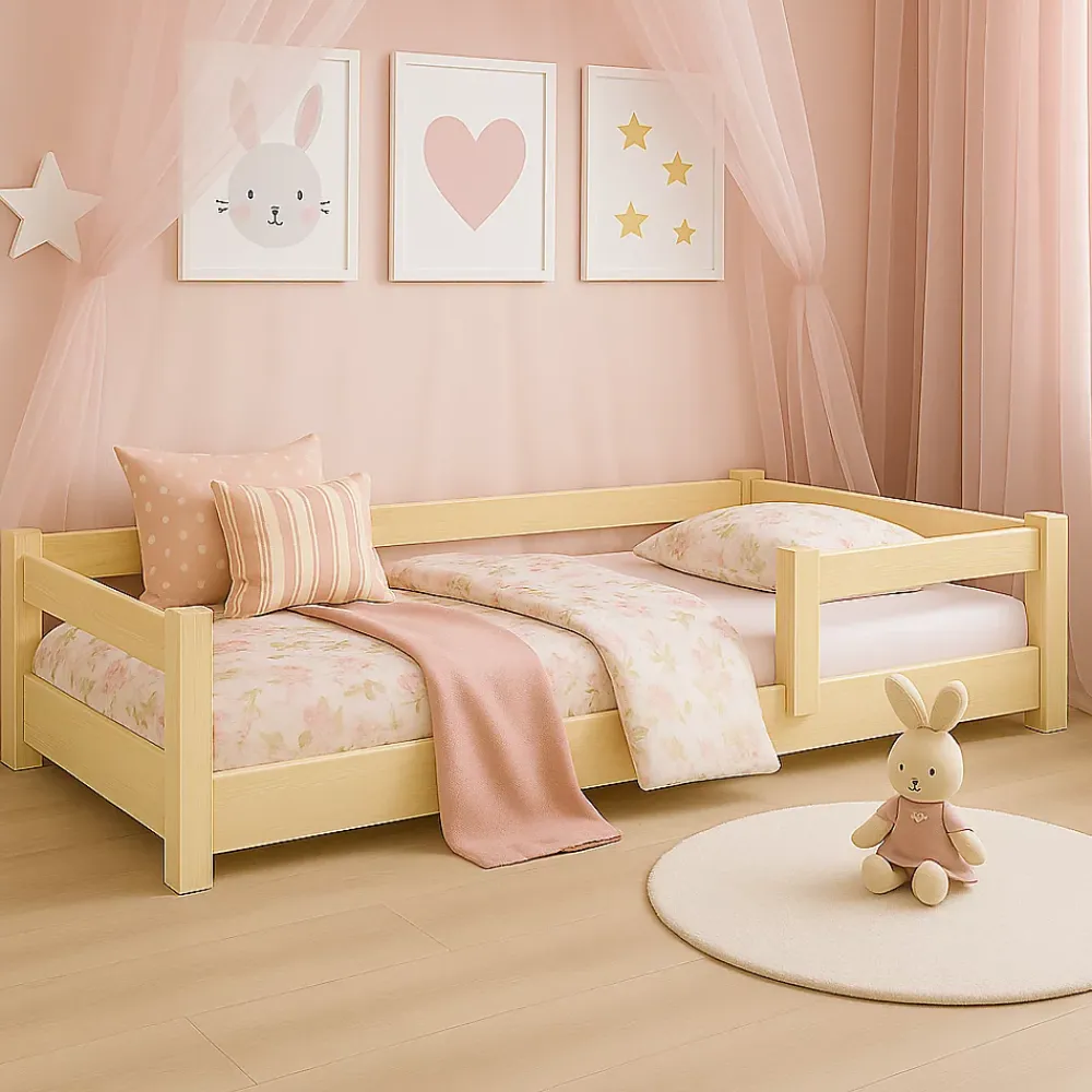 Kobi Lit bas Nordi 200x90 - Montessori bois naturel, lit enfant avec barreaux*Enfant Lit Enfant