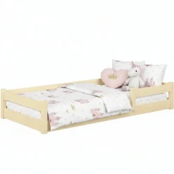 Lit bas Nordi 140x70 - Montessori bois naturel, lit enfant avec barreaux>Kobi Online