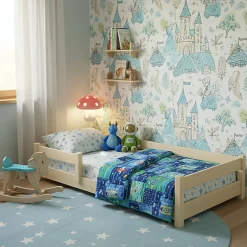 Lit bas Nordi 140x70 - Montessori bois naturel, lit enfant avec barreaux><noscript><img width=