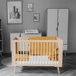 Lit Bébé à Barreaux Avec Sommier Réglable Style Scandinave 120x60 Hêtre><noscript><img width=