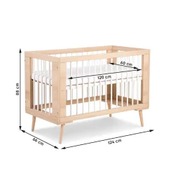 Lit Bébé à Barreaux Avec Sommier Réglable Style Scandinave 120x60 Hêtre><noscript><img width=