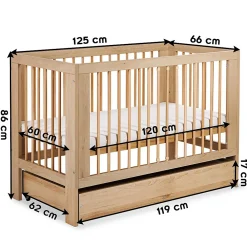 Monmobilierdesign Lit Bébé à Barreaux 120x60 Bois Avec Tiroir* Lit Coffre