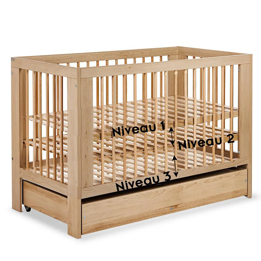 Monmobilierdesign Lit Bébé à Barreaux 120x60 Bois Avec Tiroir* Lit Coffre