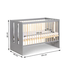 Lit Bébé Enfant évolutif à Barreaux Avec Sommier Réglable Gris / Bois 120x60 Cm><noscript><img data-lazyloaded=