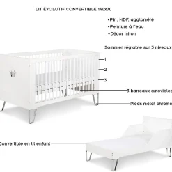 Monmobilierdesign Lit Bébé évolutif Convertible En Lit Enfant 140x70 Blanc* Lit Coffre