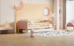 Lit bois 90 par 190 cm lit simple avec 2 tiroirs cadre en bois massif sommier rose><noscript><img width=
