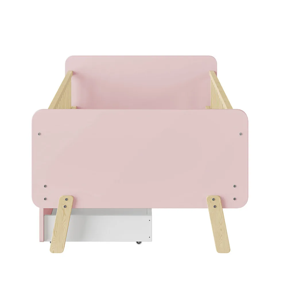 Lit bois 90 par 190 cm lit simple avec 2 tiroirs cadre en bois massif sommier rose>Redom Outlet