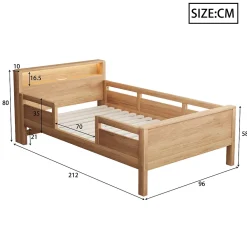 Redom Lit bois massif quatre vingt dix par deux cents avec USB Type C lampe LED tete rangement lit simple fonctionnelle bois* Sommier