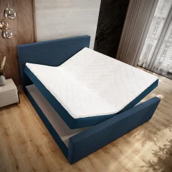 Lit Boxspring ALORIA 160X200 CM POSO 05 + KRONOS 05, Bleu, Lit avec matelas et rangement><noscript><img width=