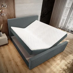 Lit Boxspring ALORIA 180X200 CM POSO 60 + PAROS 06, Gris, Lit avec matelas et rangement><noscript><img width=