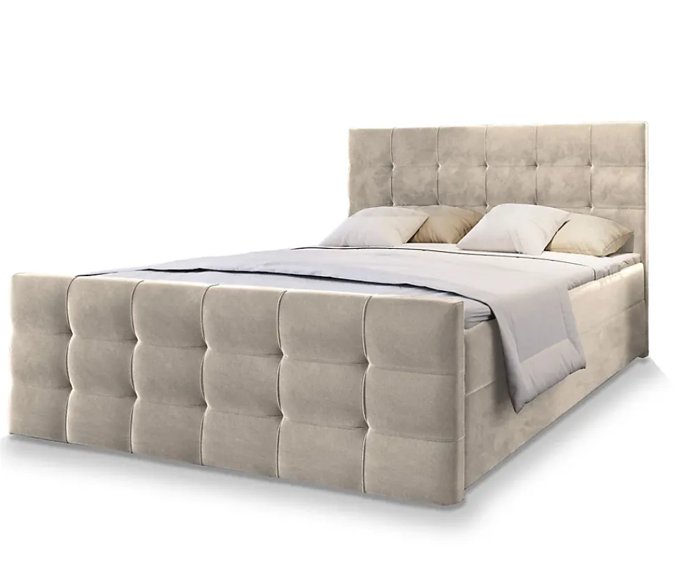 Masseno Lit Boxspring AMON 140X200 CM COSMIC 10, Beige, Lit avec matelas et rangement* Ensemble Sommier Et Matelas
